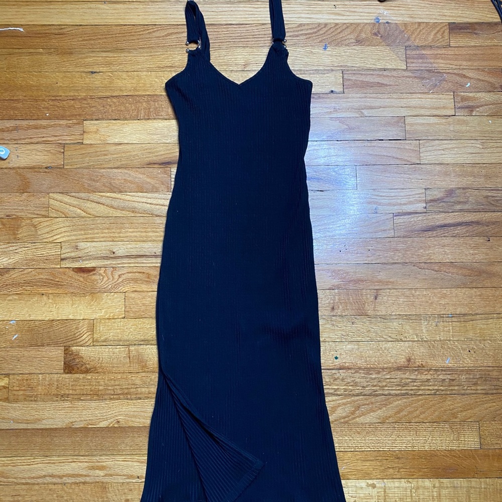 Black Guess Midi Dress with Metal Details